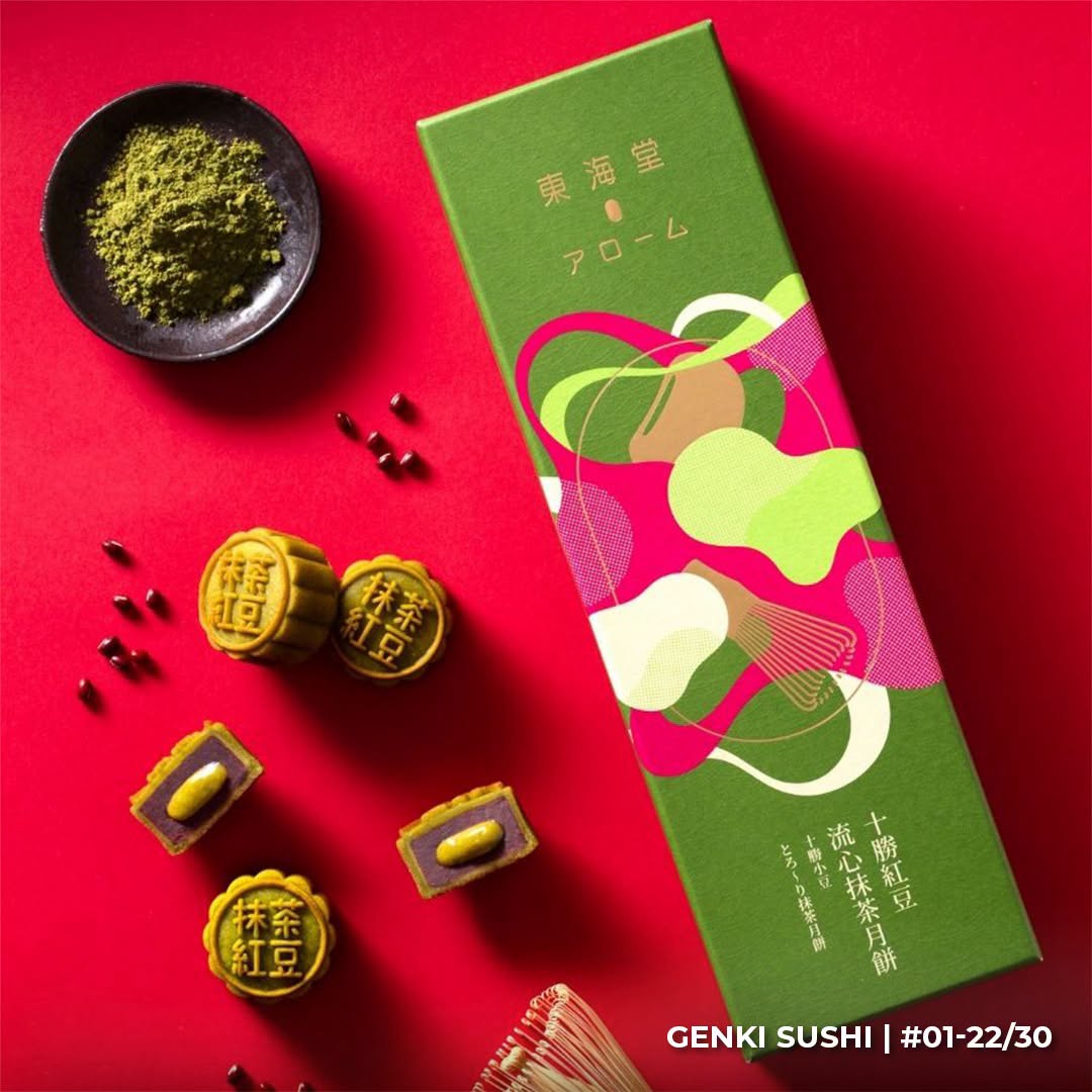 Genki Sushi matcha mooncakes with red bean filling