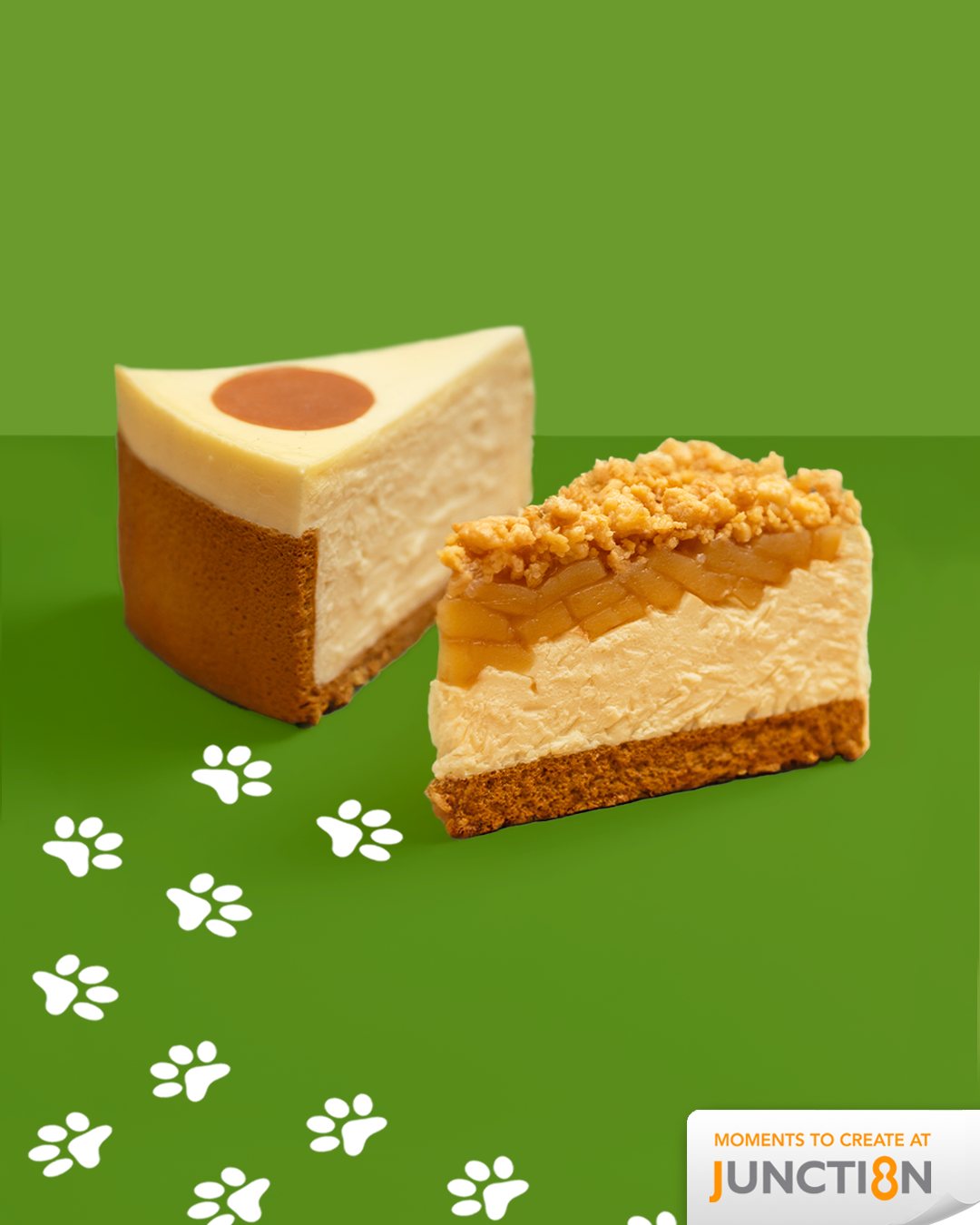 A delightful array of creamy cheesecakes from Cat & the Fiddle Cakes, including Apple Crumble and Classic New York varieties.