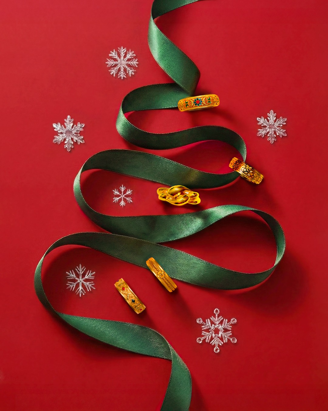 A sparkling collection of gold rings, possibly from SK Jewellery's new festive collection.