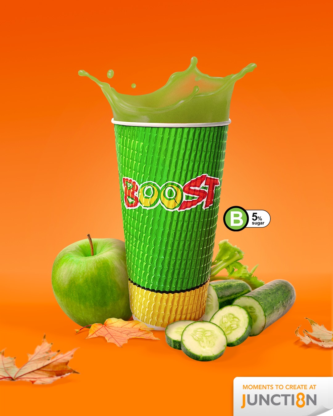 A refreshing glass of Boost Juice's Lean & Green Juice, filled with vibrant green ingredients.