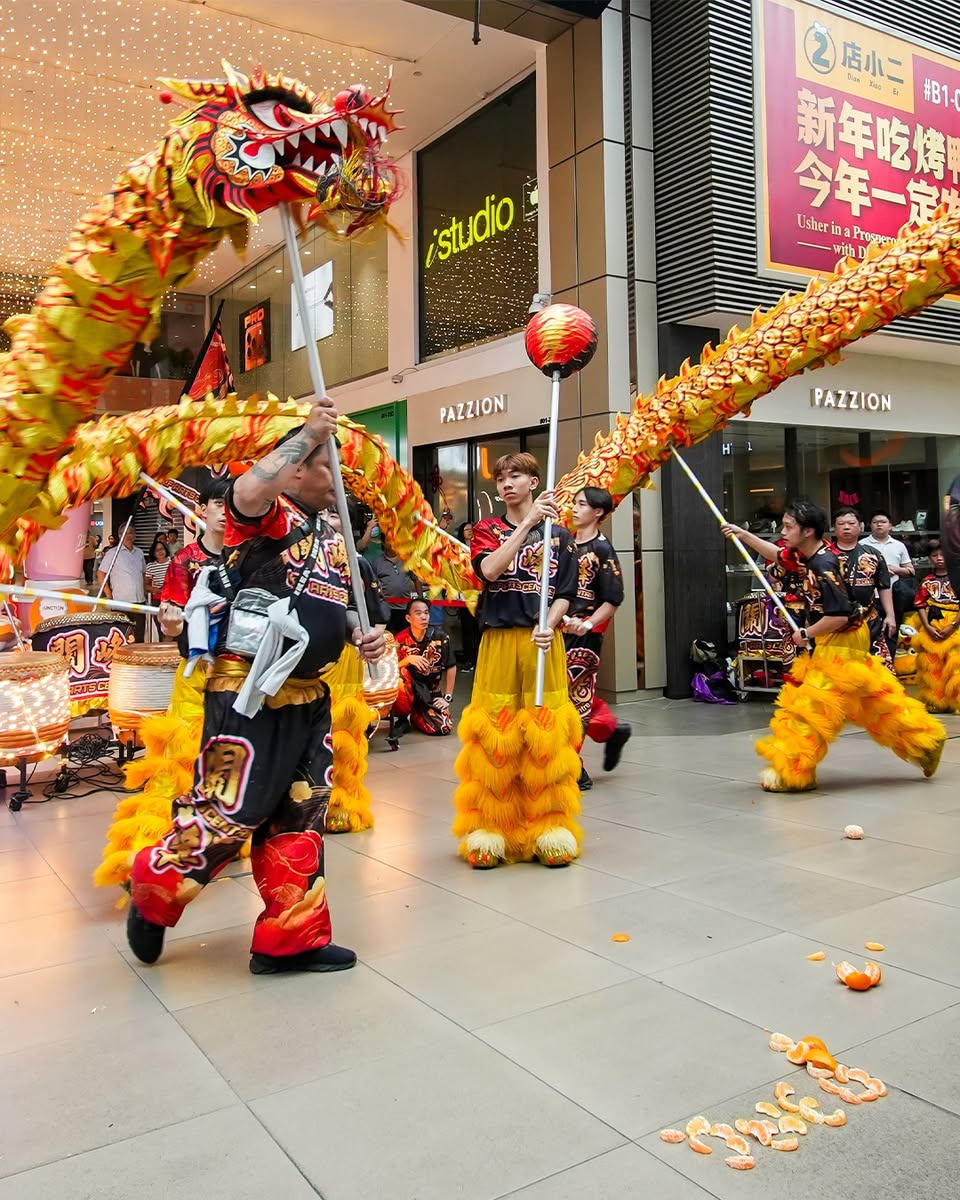 The crowd gathering to watch traditional Chinese New Year festivities.