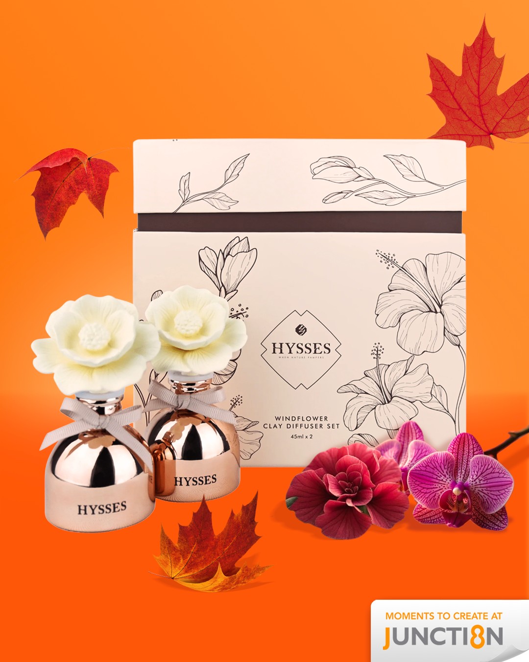 Hysses Windflower Clay Diffuser Set featuring two ornate clay diffusers and essential oil bottles