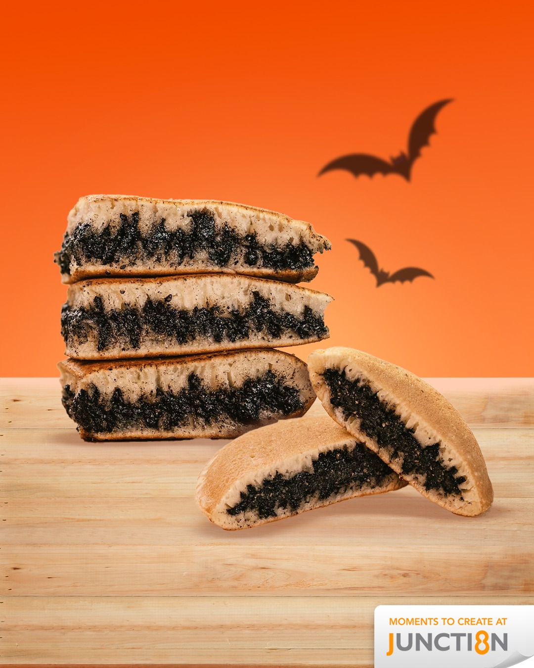 An inviting display of fluffy Black Sesame Min Jiang Kueh and signature Munchi Pancakes.