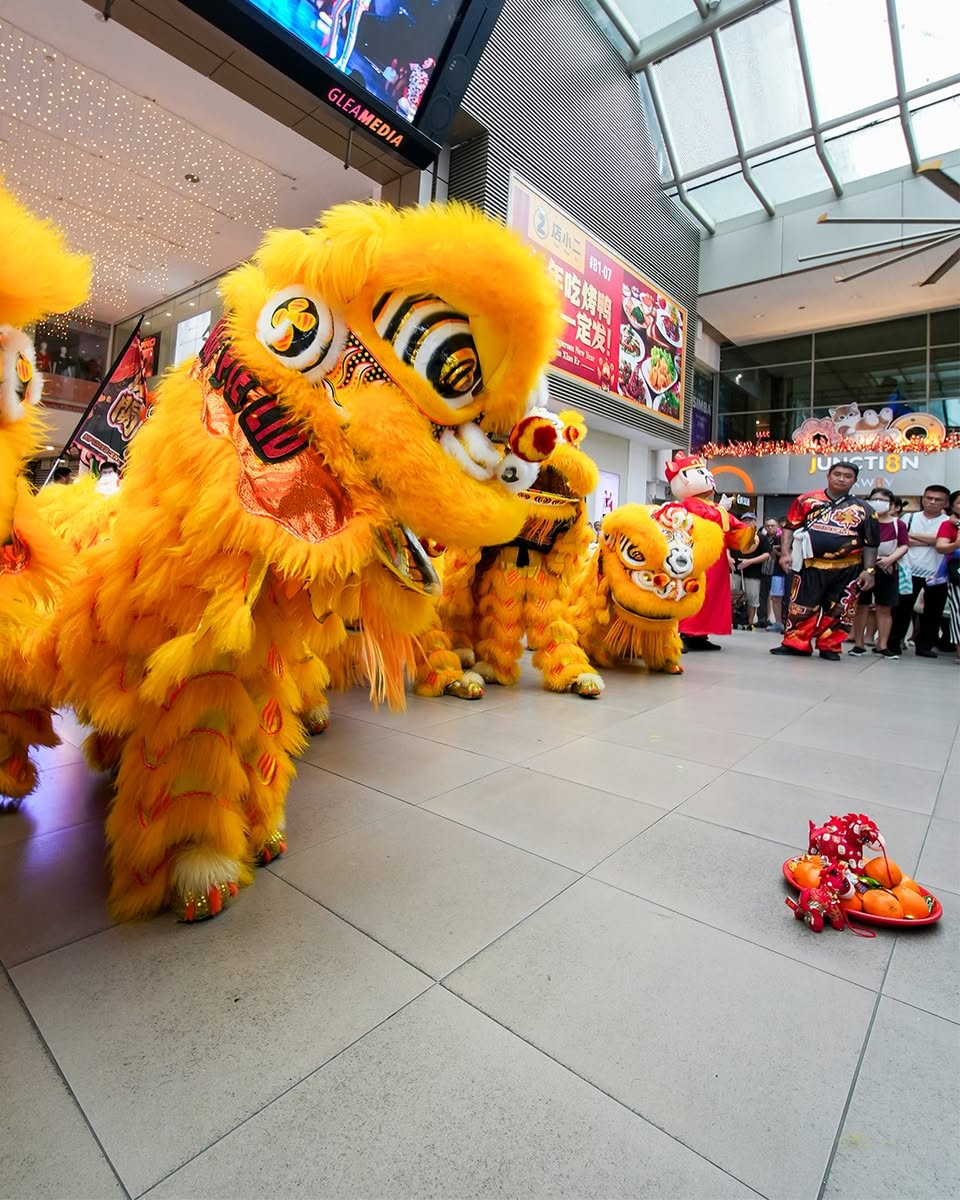 A festive lion dance performance in progress at Junction 8.