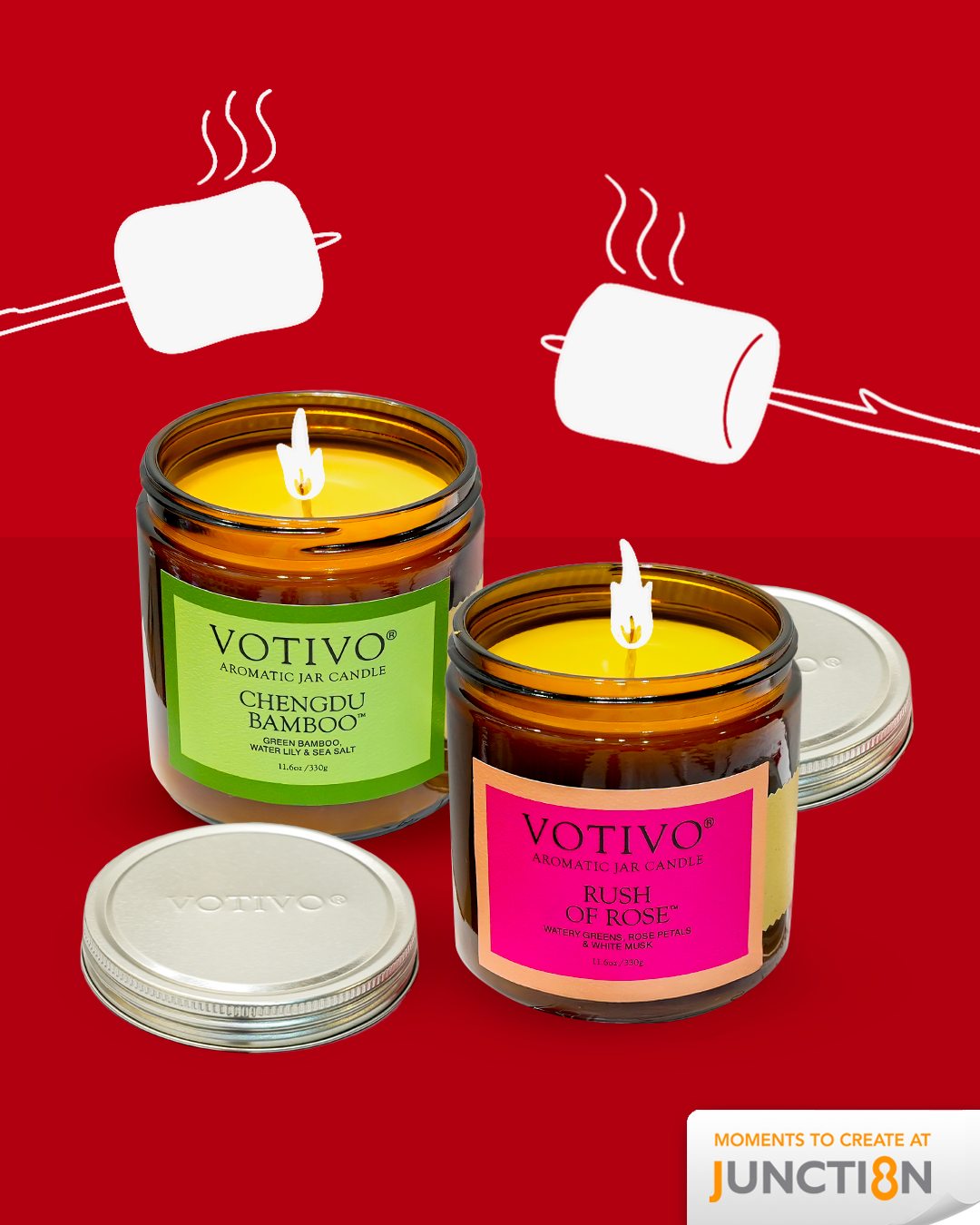 A collection of glowing Yankee Candle VOTIVO Aromatic Jar Candles creating a warm, festive ambiance.