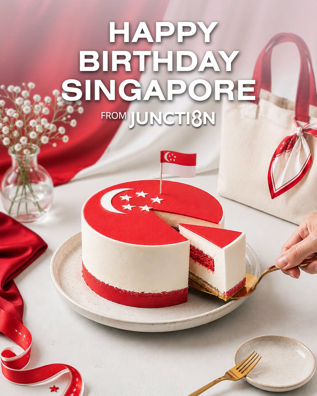 Happy Birthday Singapore cake with flag motif from Junction 8