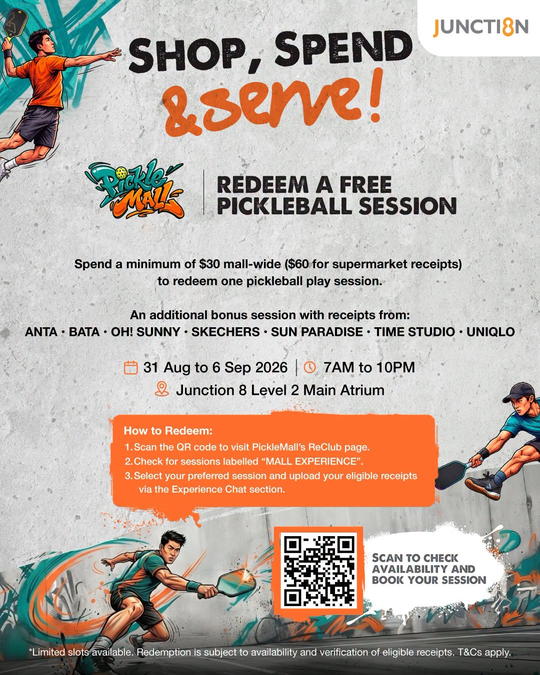 Pickle Mall free pickleball sessions at Junction 8 Level 2 Main Atrium
