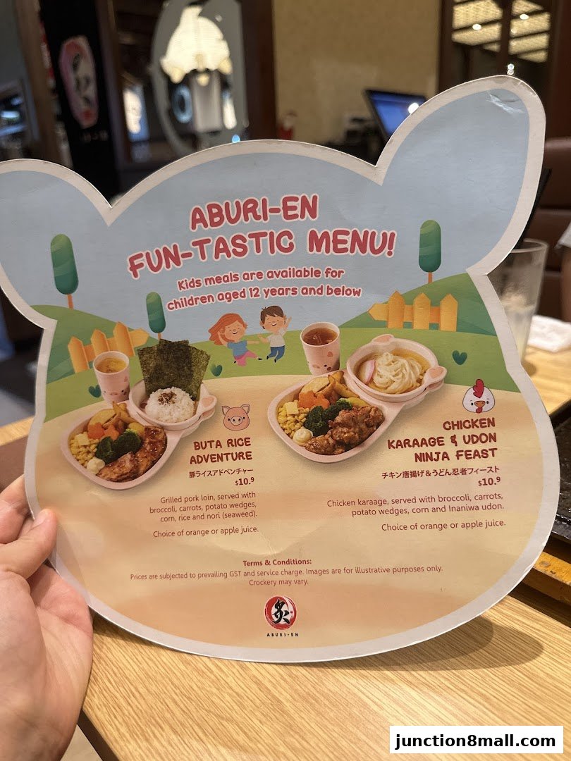 A fun-tastic kids' menu from Aburi-EN featuring two meal options.