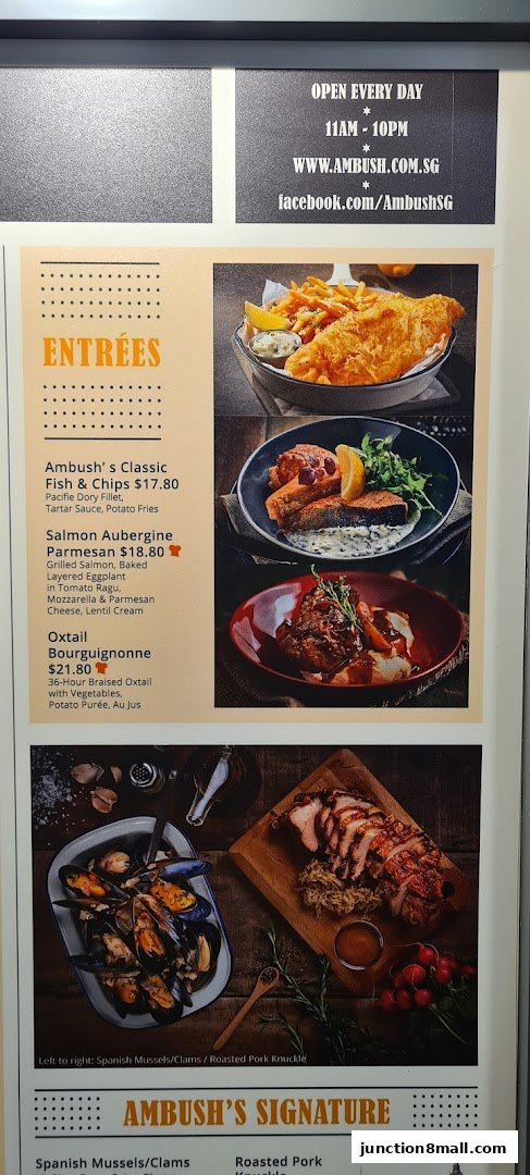 A menu from Ambush featuring several enticing dishes with accompanying images.