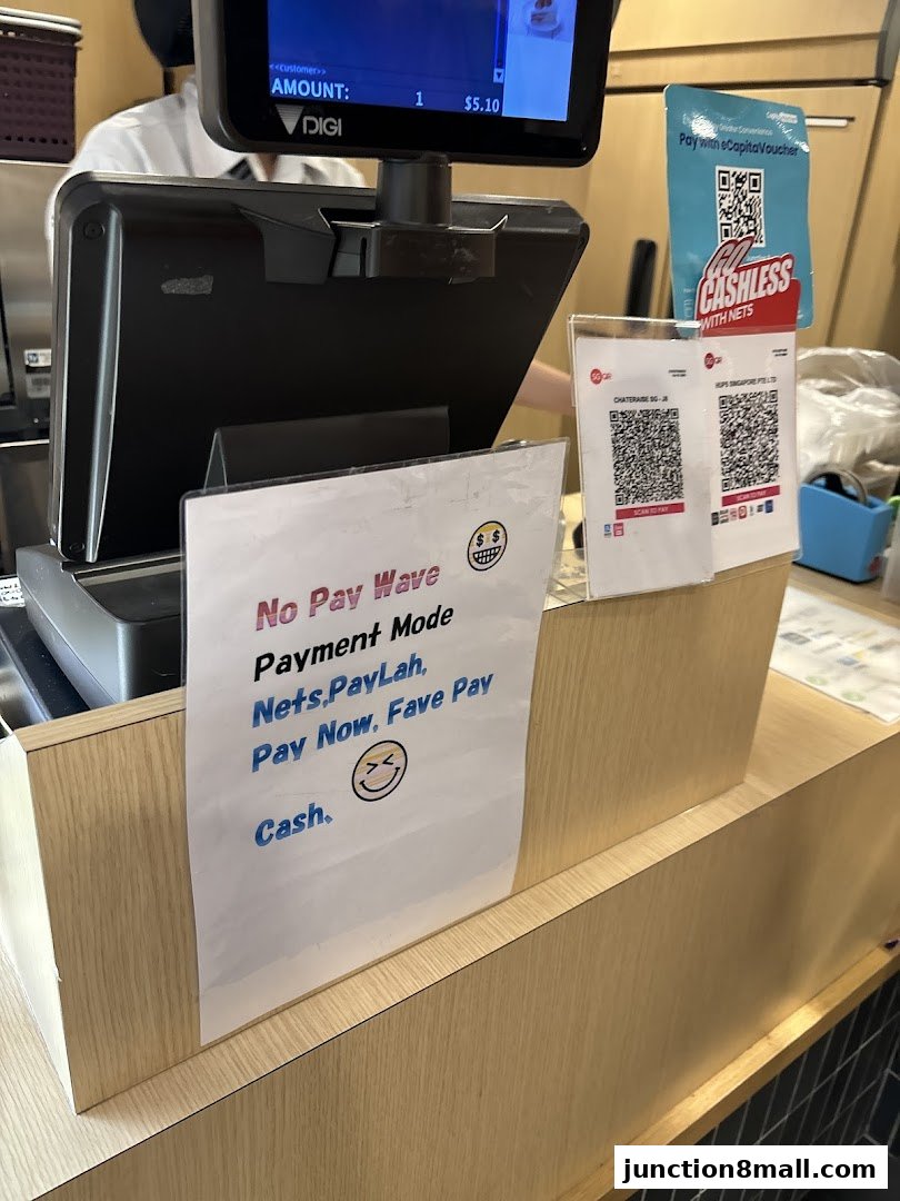 A payment counter at Châteraisé showing various cashless payment options and a receipt.