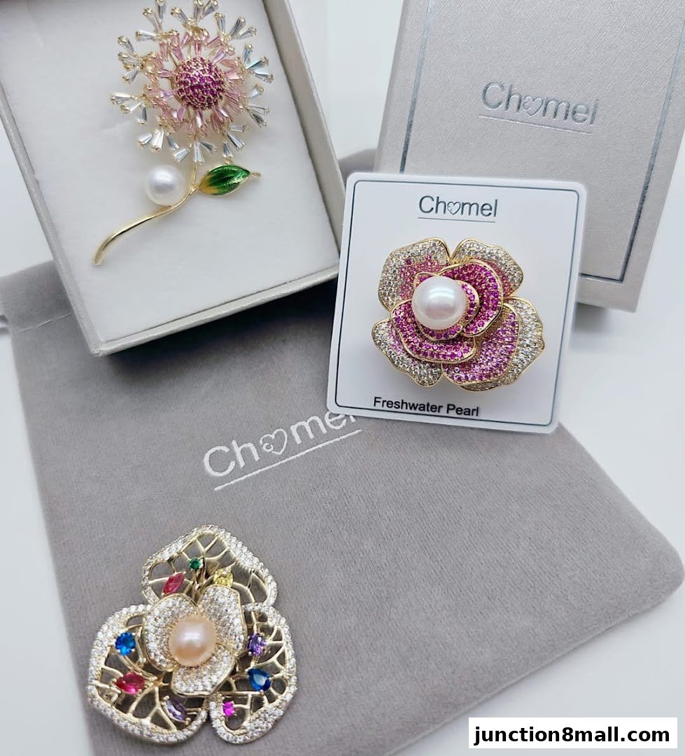Exquisite floral brooches with pearls and colorful gemstones from Chomel.