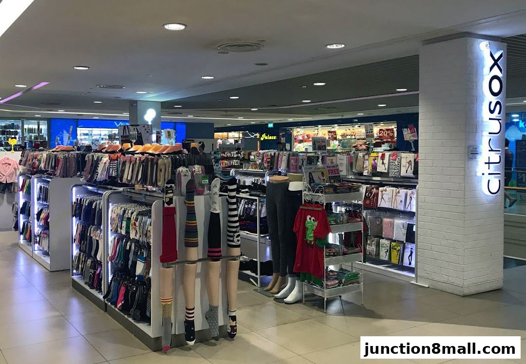 Interior view of Citrusox store showcasing a wide variety of socks and apparel on display.