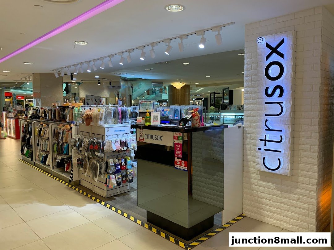 A retail store called Citrusox displays a wide variety of socks and accessories.