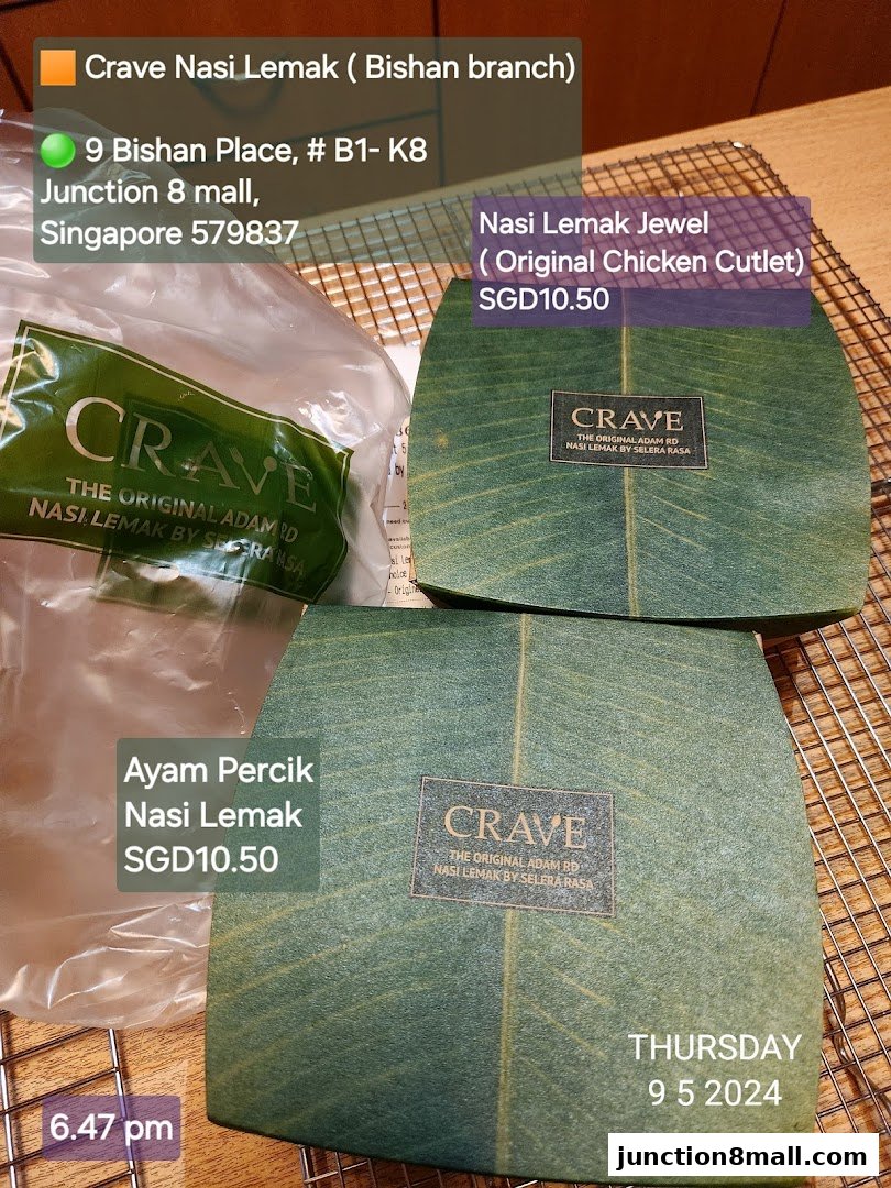Two boxes of Nasi Lemak from Crave, one Ayam Percik and one Nasi Lemak Jewel.