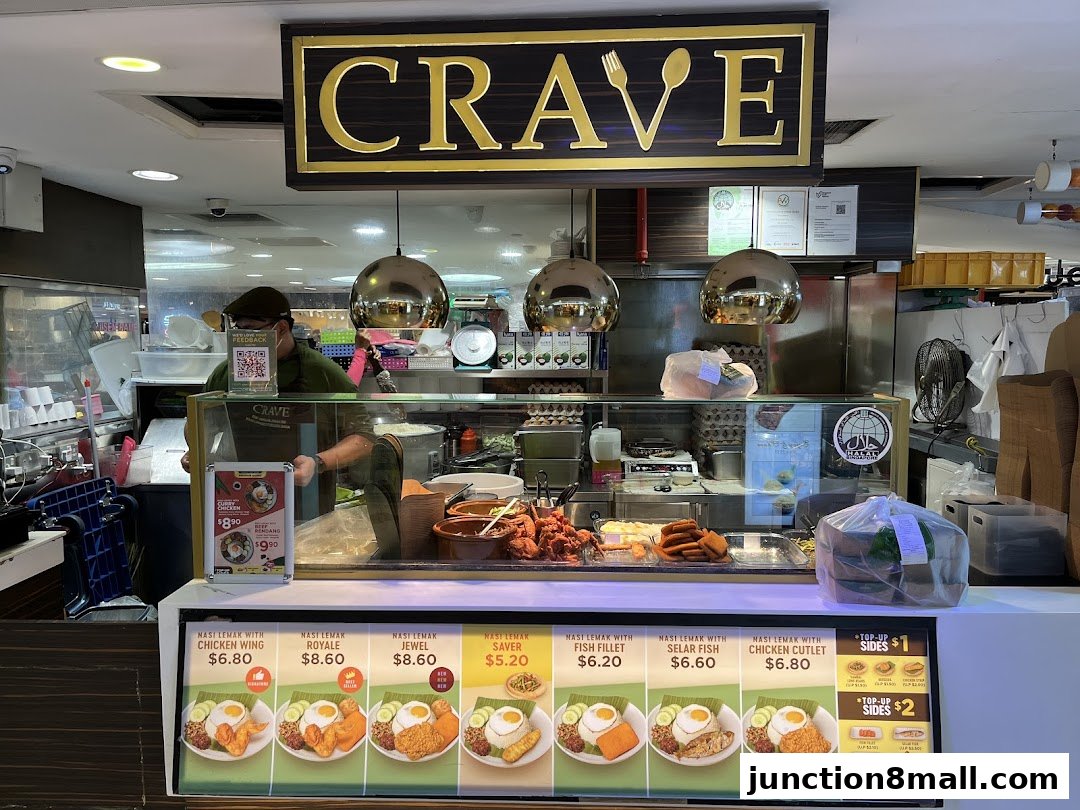 A food stall counter displaying various Nasi Lemak meals and prices.