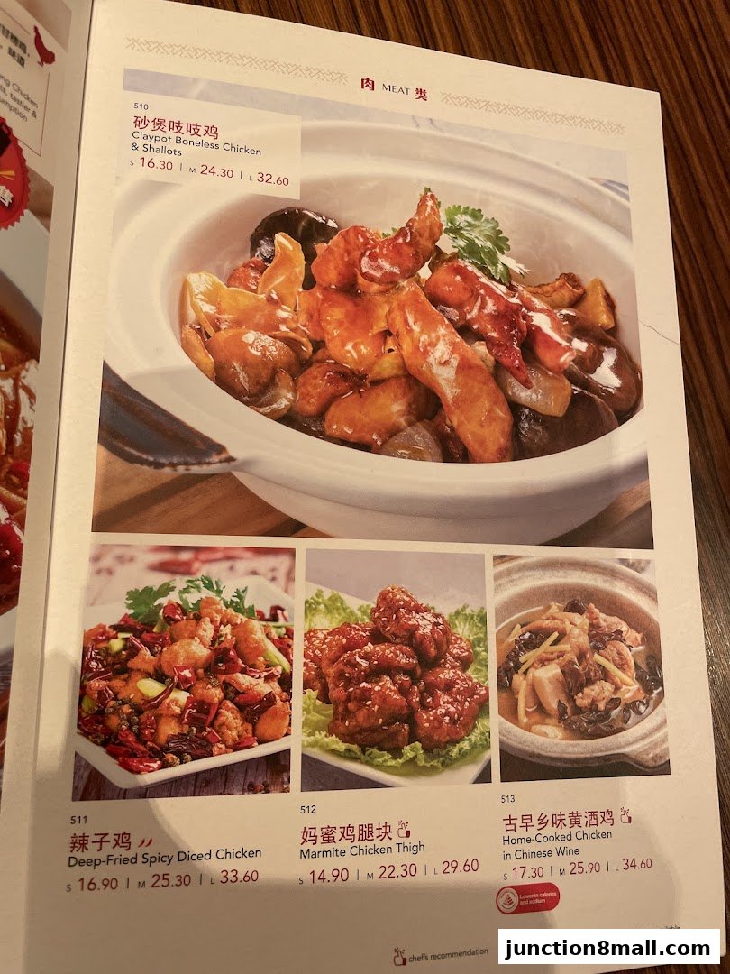 A menu page from Dian Xiao Er featuring various chicken dishes with enticing images.