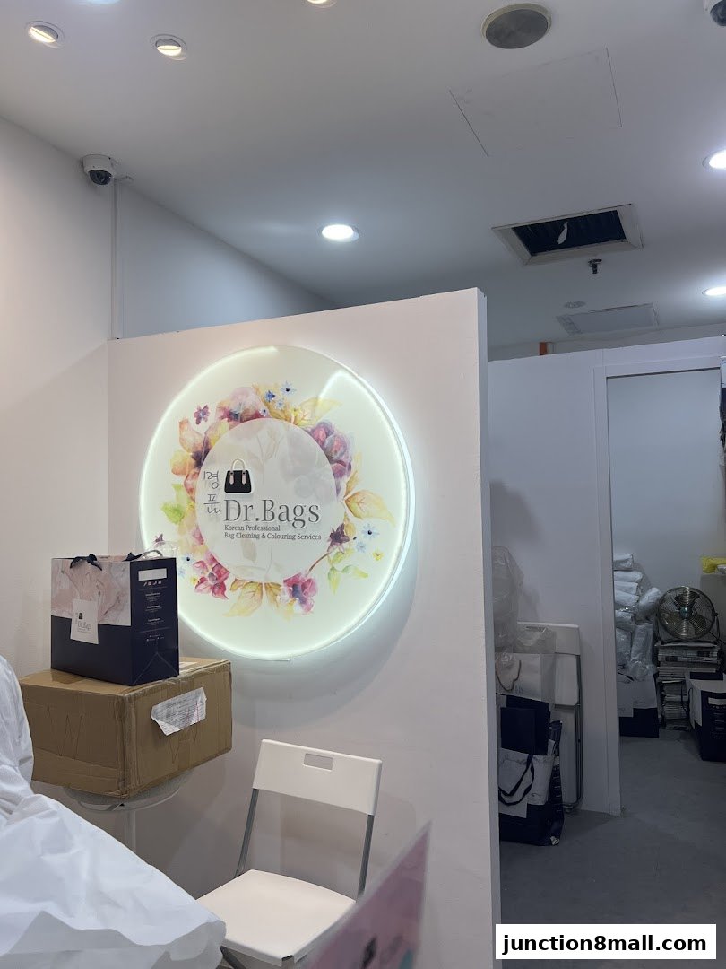 The interior of Dr. Bags, a shop specializing in professional bag cleaning and colouring services.