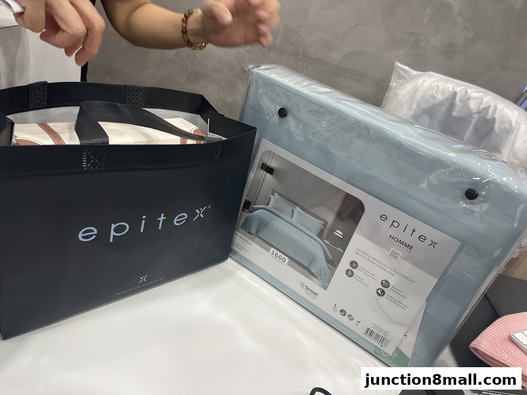 Epitex branded shopping bag and packaged bedding set with Tencel fabric.