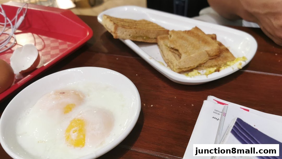 A close-up of soft-boiled eggs and toast, a classic breakfast combination.