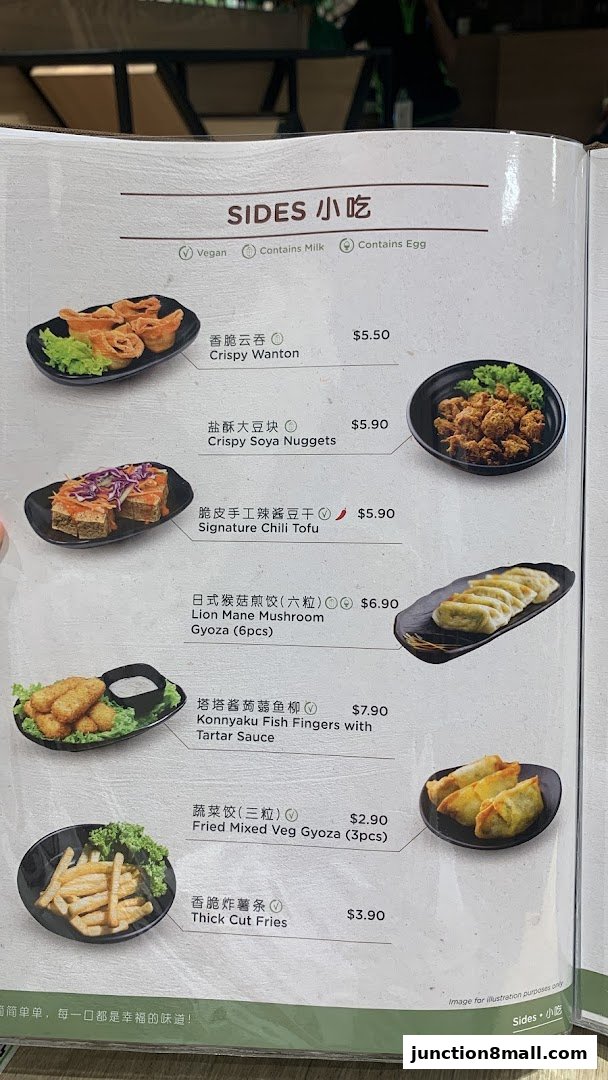 A menu page showcasing various side dishes with accompanying images and prices.