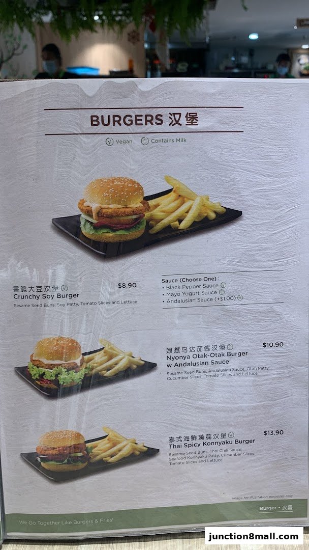 A menu page showcasing three different burger options with fries and descriptions.