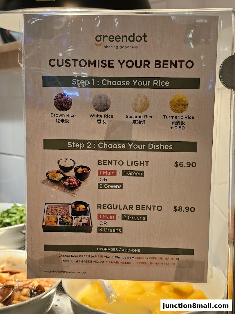 A menu for Greendot showing options to customize your bento box.