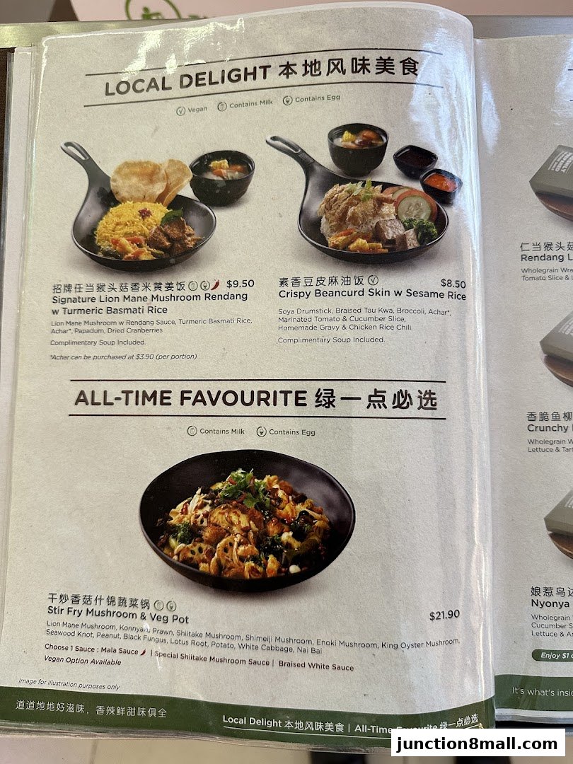 A menu from Greendot Junction 8 featuring local delights and all-time favorites.