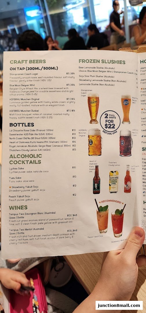 A menu from GRUB Junction 8 featuring craft beers, frozen slushies, cocktails, and wines.