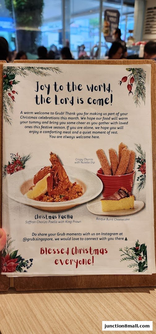 A festive menu from GRUB Junction 8 featuring Christmas Paella and Basque Burnt Cheesecake.