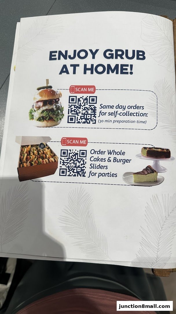 A flyer from GRUB Junction 8 promoting home orders and party platters.