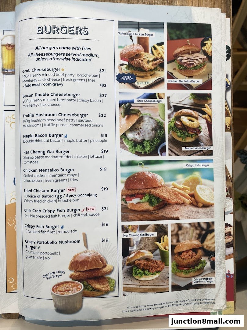 A menu page showcasing various burger options with enticing images and descriptions.