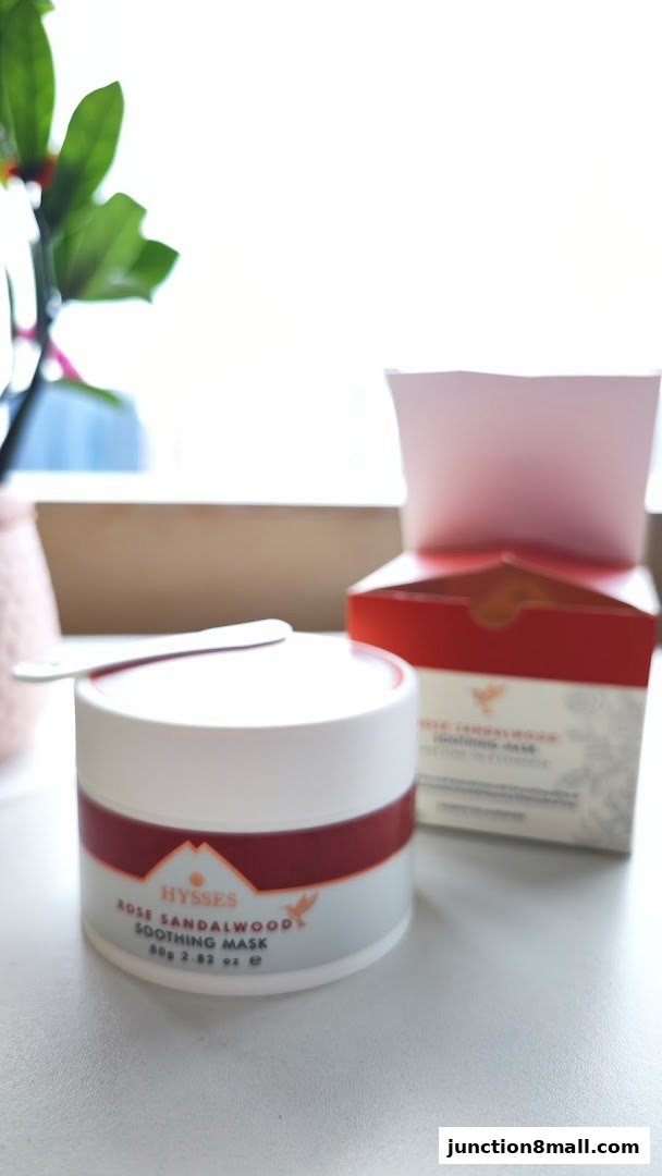 A jar of HYSSES Rose Sandalwood Soothing Mask with its box.