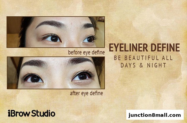 Before and after images showcasing eyeliner definition results from iBrow Studio.