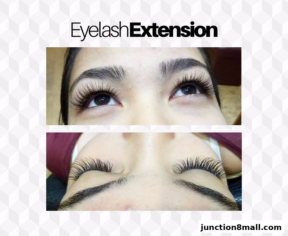 Close-up images showcasing dramatic eyelash extensions on a person's eyes.