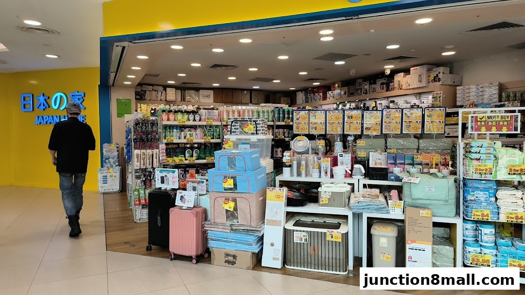 A person walks past the brightly lit entrance of Japan Home, a store filled with various household goods.