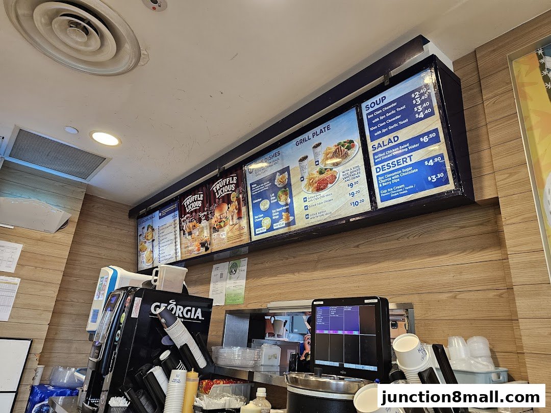A menu board displaying various food items and prices at Long John Silvers.