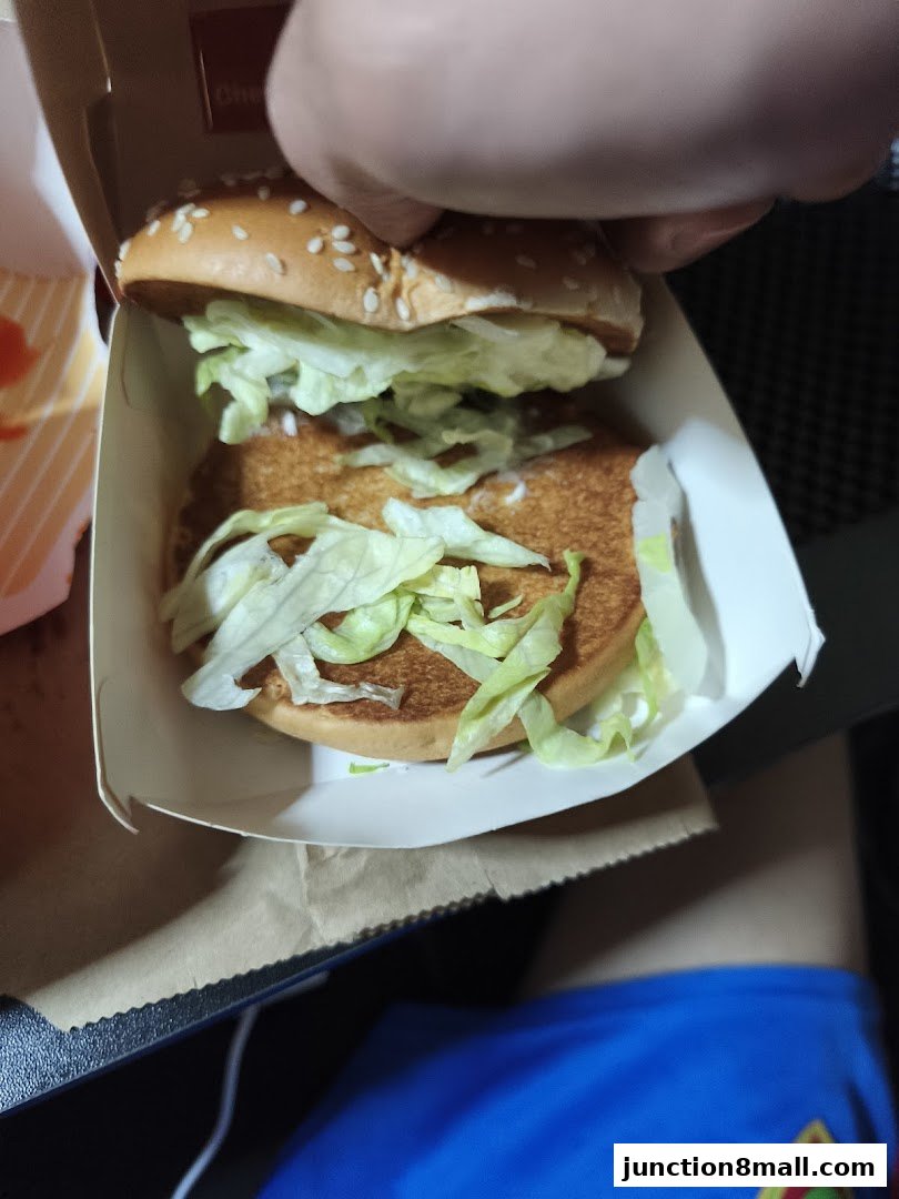A person is holding a McDonald's burger with lettuce and sesame seed bun.