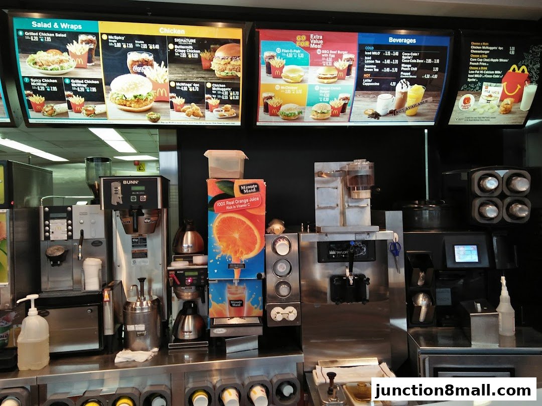 A McDonald's menu board displaying various food and beverage options with prices.