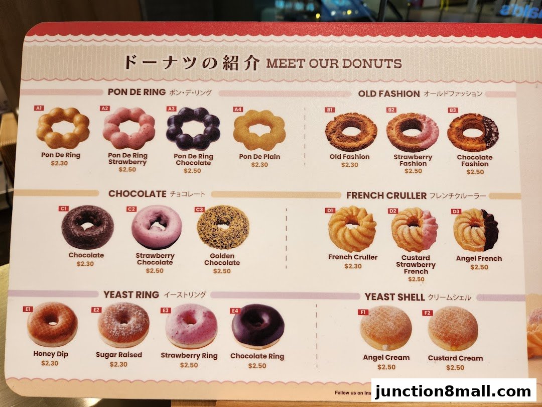 A menu showcasing various types of donuts with their names and prices.