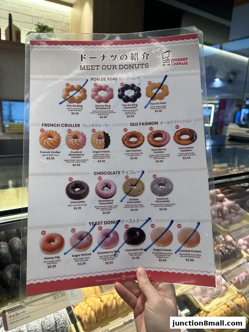 A menu showcasing various types of donuts with their names and prices.