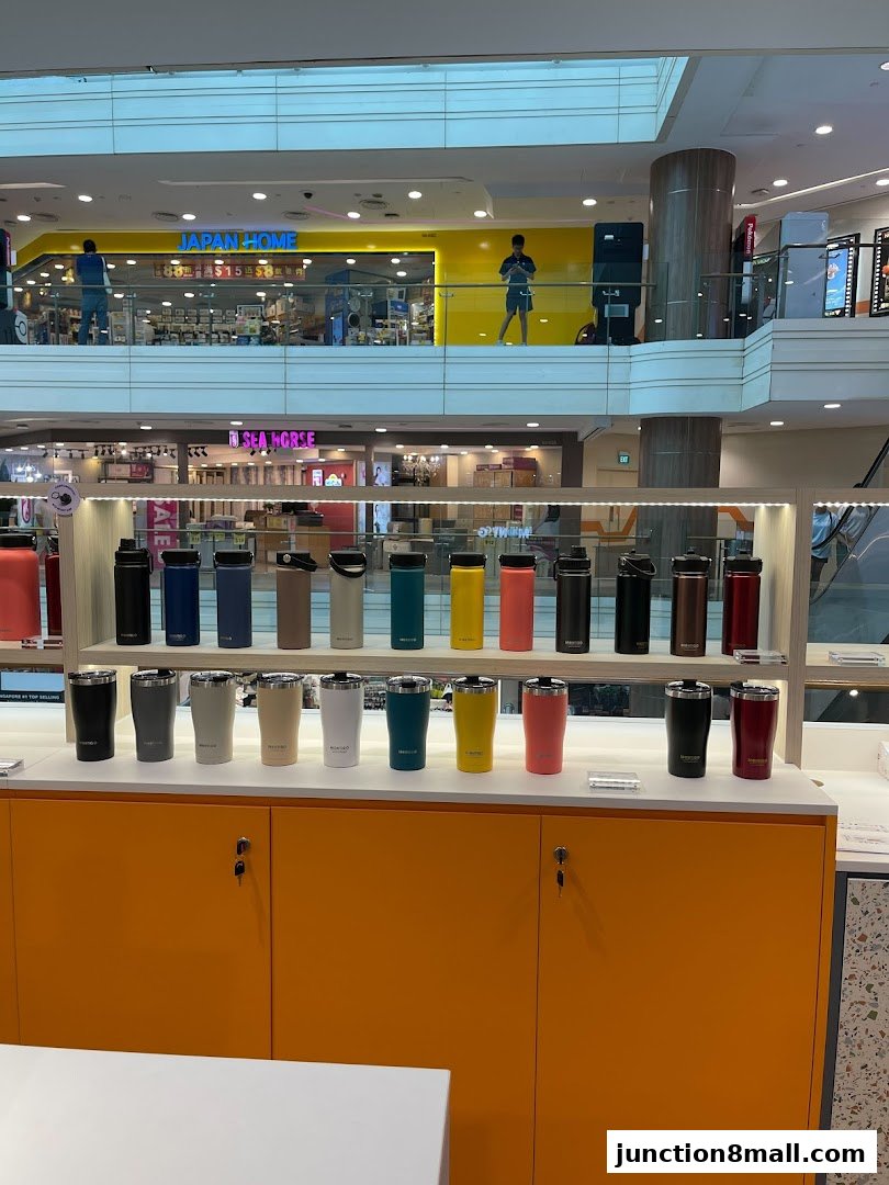 A display of various Montigo brand tumblers and water bottles in different colors.