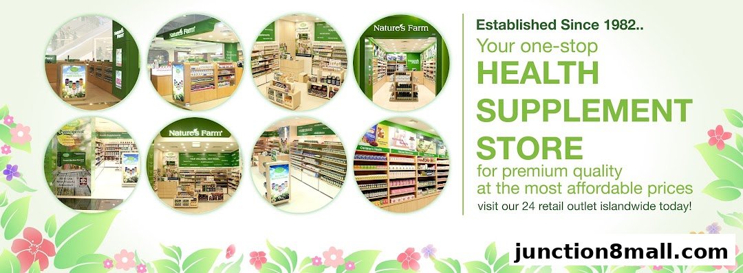 Collage of interior shots of a health supplement store, showcasing products and store layout.