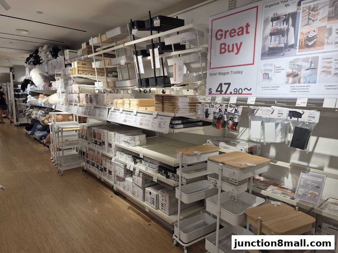 Interior view of a NITORI store showcasing storage solutions and home organization products.