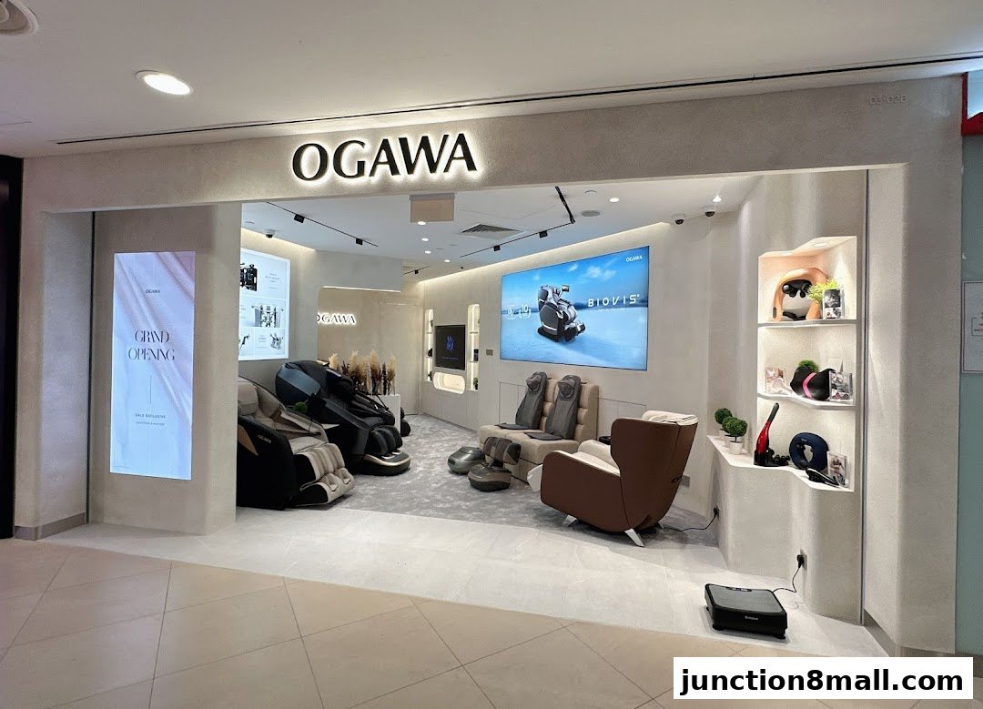 OGAWA shop interior showcasing massage chairs and wellness products.