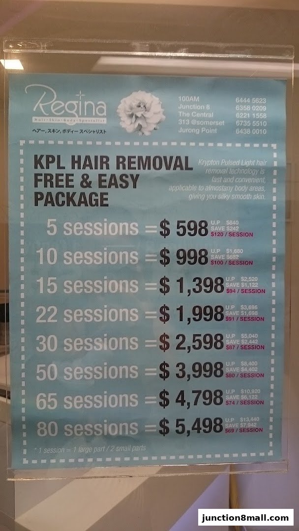 A price list for Regina's KPL Hair Removal Free & Easy Package.