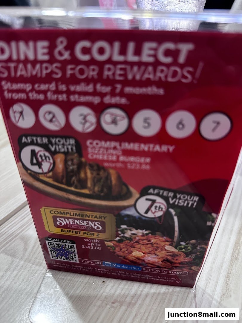 A promotional display for Swensen's 'Dine & Collect Stamps for Rewards' program.