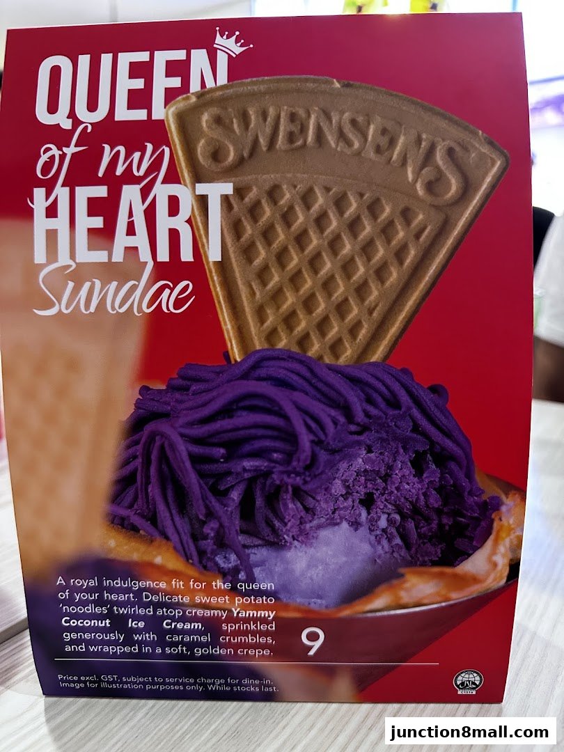 A Swensens Queen of my Heart Sundae with sweet potato noodles and coconut ice cream.