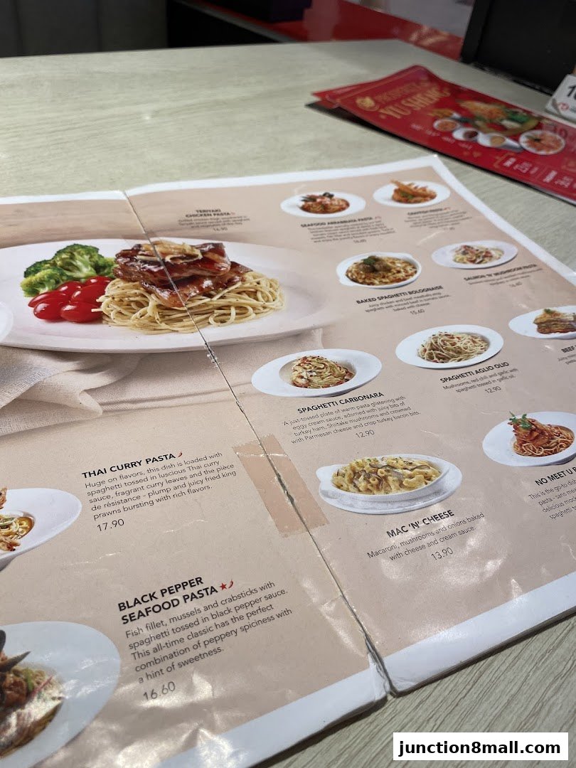 A menu from Swensen's featuring various pasta dishes and mac 'n' cheese.