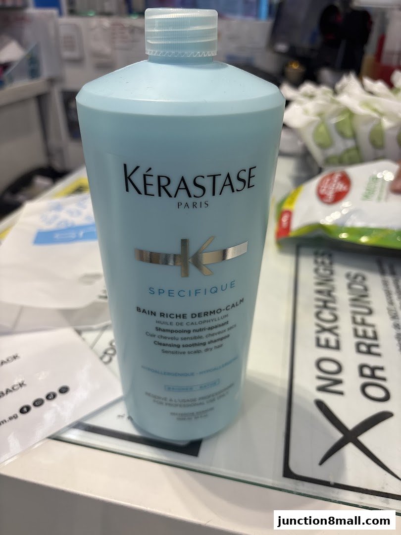 A bottle of Kérastase Bain Riche Dermo-Calm shampoo for sensitive scalps.