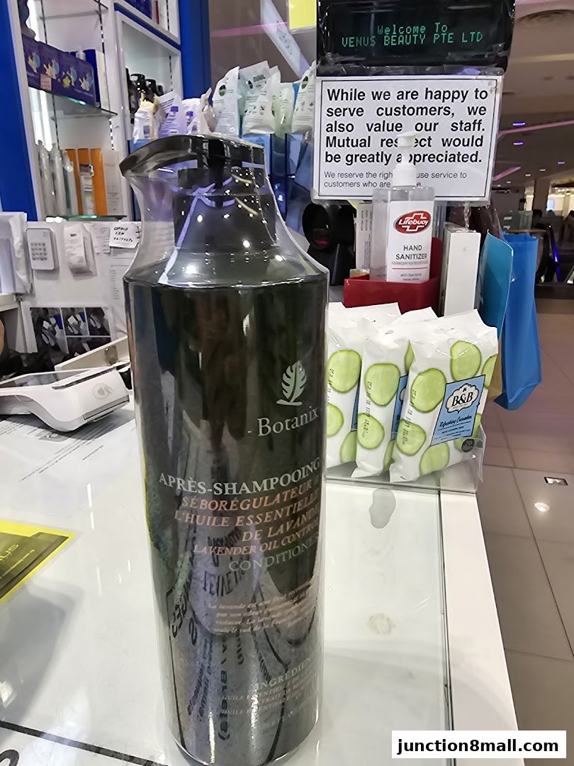 A large bottle of Botanix conditioner is displayed at Venus Beauty Junction 8.